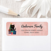 Vrolijk Kerstmis Schattige Zwart Kat Roze Retourad Etiket (Insitu)