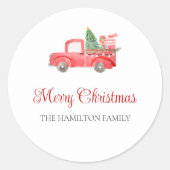 Vrolijk Kerstmis Schattigee Waterverf Rode Vrachtw Ronde Sticker (Voorkant)