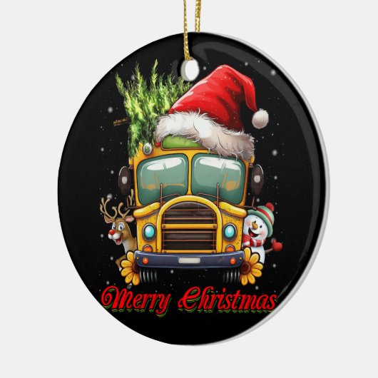 Vrolijk Kerstmis School Bus Driver X-mas Snowman R Keramisch Ornament (Links)
