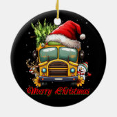 Vrolijk Kerstmis School Bus Driver X-mas Snowman R Keramisch Ornament (Achterkant)