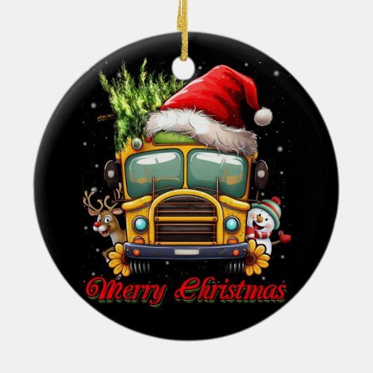Vrolijk Kerstmis School Bus Driver X-mas Snowman R Keramisch Ornament (Achterkant)