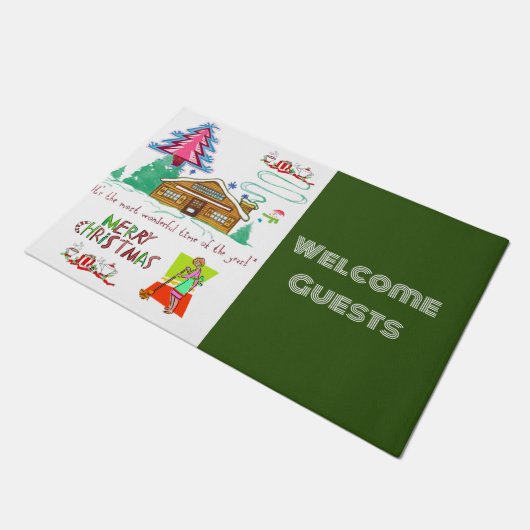 Vrolijk Kerstmis Schoonmaak Lady Matt Deurmat (Schuin)