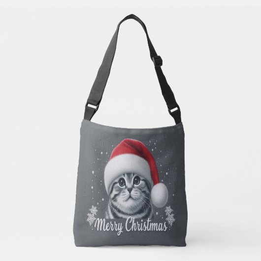 Vrolijk Kerstmis Schotse Vouw Kat, Kerstman Kat Crossbody Tas (Voorkant)