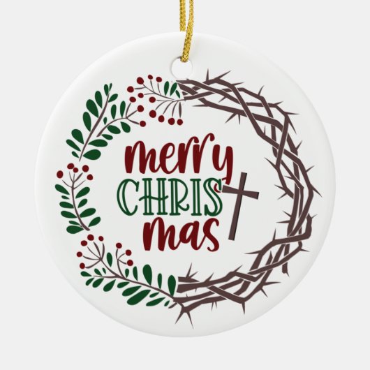 VROLIJK KERSTMIS Schrift krans Keramisch Ornament (Voorkant)