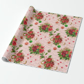 Vrolijk Kerstmis Script Bauble Goud Roze Rozen Cadeaupapier (Uitgerold)