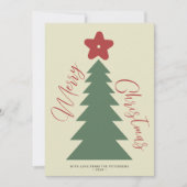Vrolijk Kerstmis script boom ster rood groen moder Feestdagenkaart (Voorkant)