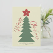 Vrolijk Kerstmis script boom ster rood groen moder Feestdagenkaart (Staand voorkant)