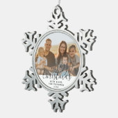 Vrolijk Kerstmis Script Familie Foto Keramisch Tin Sneeuwvlok Ornament (Rechts)