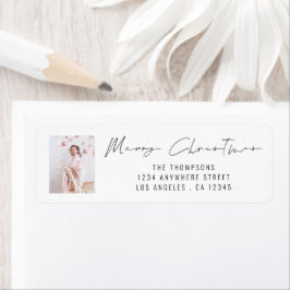 Vrolijk Kerstmis Script Foto Retouradres Etiket
