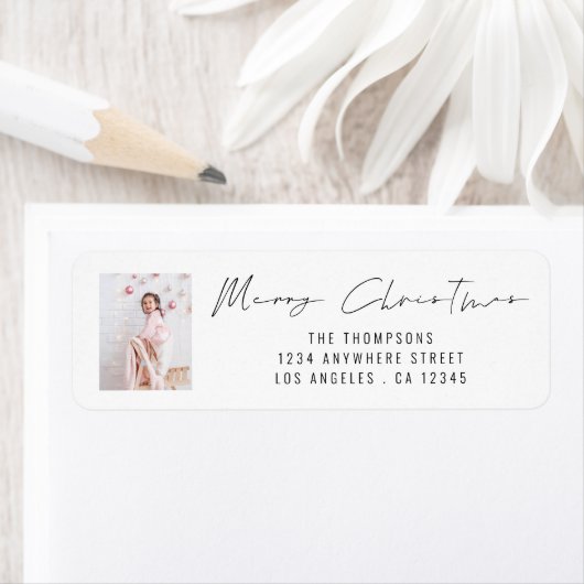 Vrolijk Kerstmis Script Foto Retouradres Etiket (Insitu)