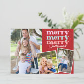 Vrolijk Kerstmis Script Modern Groen Drie Foto (Staand voorkant)