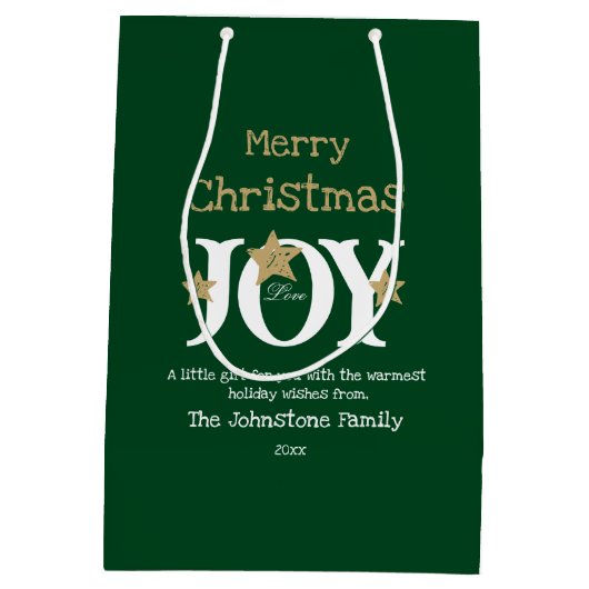 Vrolijk Kerstmis Script Naam Rustiek Groen Chic Medium Cadeauzakje (Achterkant)