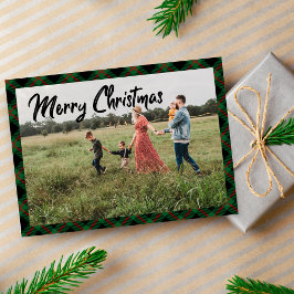Vrolijk Kerstmis Script Navy Plaid Foto Vakantie Notitiekaartje