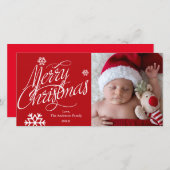 VROLIJK KERSTMIS Script Rode vakantie fotokaart Feestdagenkaart (Voorkant / Achterkant)