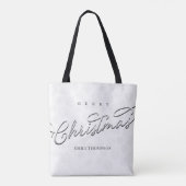 Vrolijk Kerstmis Script Zilveren Sneeuwvlok Custom Tote Bag (Achterkant)