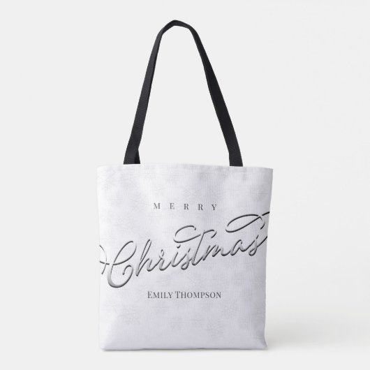 Vrolijk Kerstmis Script Zilveren Sneeuwvlok Custom Tote Bag (Achterkant)