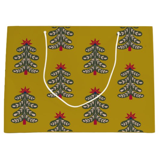 Vrolijk Kerstmis Side Detail Gift Bag Groot Cadeauzakje (Voorkant)