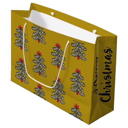Vrolijk Kerstmis Side Detail Gift Bag Groot Cadeauzakje (Voorkant Gekanteld)