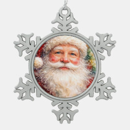 Vrolijk Kerstmis Sint Portret Tin Sneeuwvlok Ornament