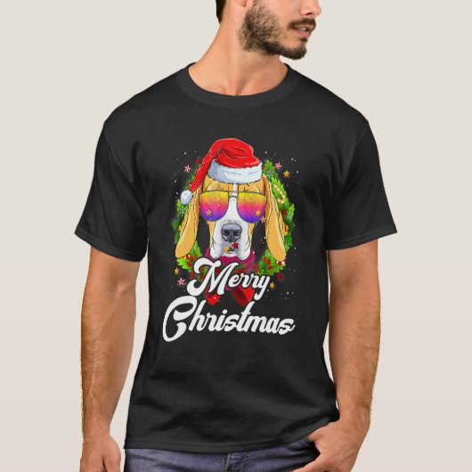 Vrolijk Kerstmis Sinterklaas Beagle Hond Kerstdag T-shirt (Voorkant)