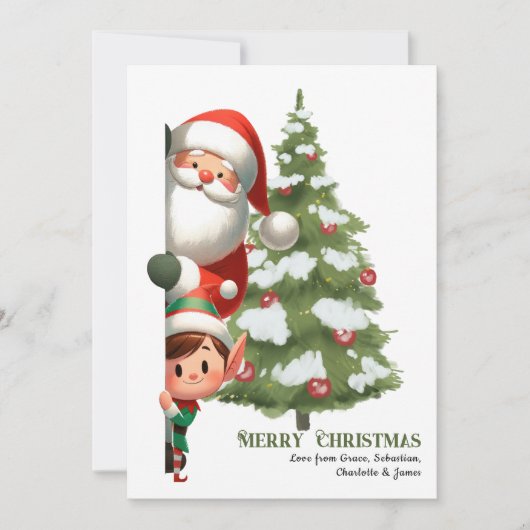 Vrolijk Kerstmis Sinterklaas en Elf gepersonalisee Feestdagenkaart (Voorkant)