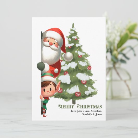 Vrolijk Kerstmis Sinterklaas en Elf gepersonalisee Feestdagenkaart (Staand voorkant)