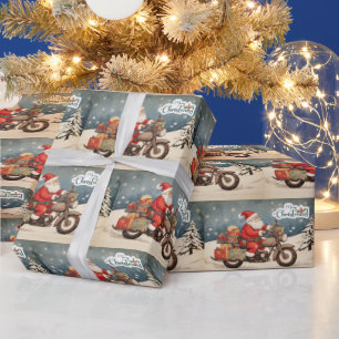 Vrolijk Kerstmis Sinterklaas op Motorfiets Cadeaupapier