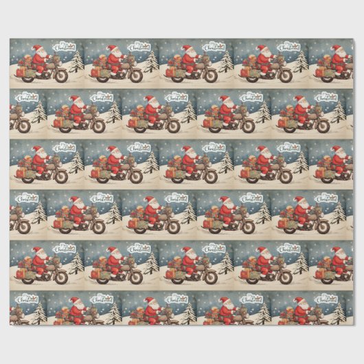 Vrolijk Kerstmis Sinterklaas op Motorfiets Cadeaupapier (Vlak)