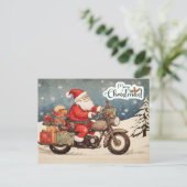 Vrolijk Kerstmis Sinterklaas op Motorfiets Feestdagenkaart (Staand voorkant)