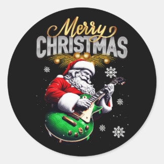 Vrolijk Kerstmis Sinterklaas Rocker Gitaar Speler Ronde Sticker