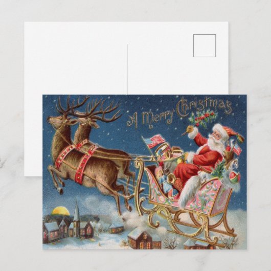 Vrolijk Kerstmis Sinterklaas Waterverf Feestdagenkaart (Voorkant / Achterkant)