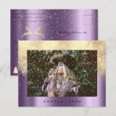 Vrolijk Kerstmis Sneeuw Aubergine Goud Foto Glitte Briefkaart (Voorkant / Achterkant)