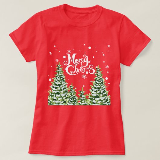 Vrolijk Kerstmis Sneeuw Bomen Kerstmis T-shirt (Design voorkant)