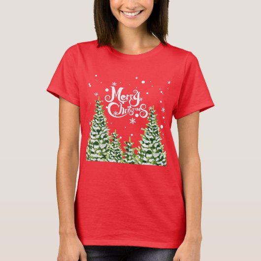 Vrolijk Kerstmis Sneeuw Bomen Kerstmis T-shirt (Voorkant)