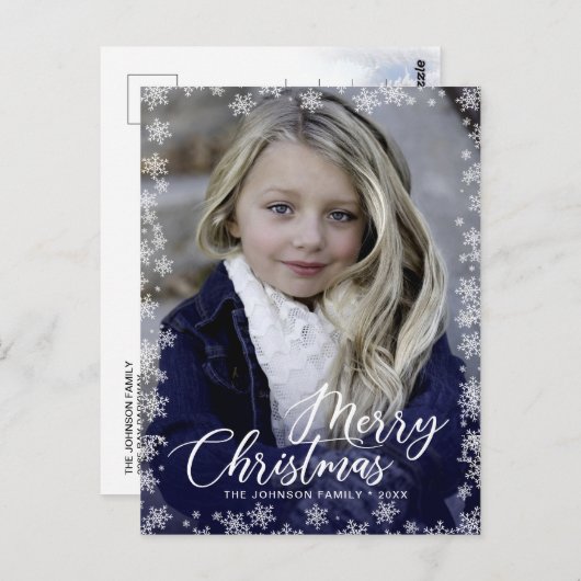 Vrolijk Kerstmis Sneeuw Borstel Script FOTO Groet Briefkaart (Voorkant / Achterkant)