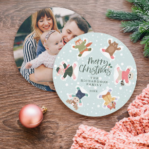 Vrolijk Kerstmis Sneeuw Engel Woodland Dieren Foto Feestdagenkaart