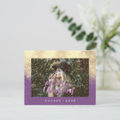 Vrolijk Kerstmis Sneeuw Paarse Gouden Foto Glitter Briefkaart (Staand voorkant)