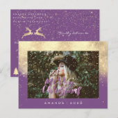 Vrolijk Kerstmis Sneeuw Paarse Gouden Foto Glitter Briefkaart (Voorkant / Achterkant)