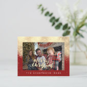 Vrolijk Kerstmis Sneeuw Rood Goud Foto Glitter Von Briefkaart (Staand voorkant)