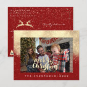 Vrolijk Kerstmis Sneeuw Rood Goud Foto Glitter Von Briefkaart (Voorkant / Achterkant)