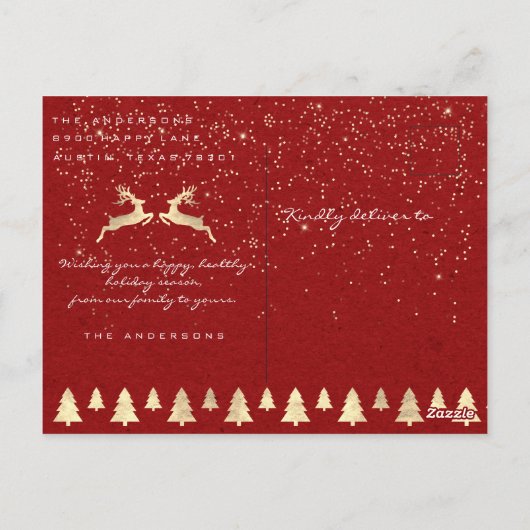 Vrolijk Kerstmis Sneeuw Rood Goud Foto Glitter Von Briefkaart (Achterkant)