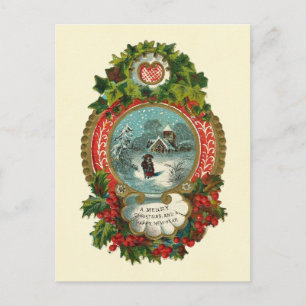Vrolijk Kerstmis Sneeuw Scène Medaillon Feestdagenkaart