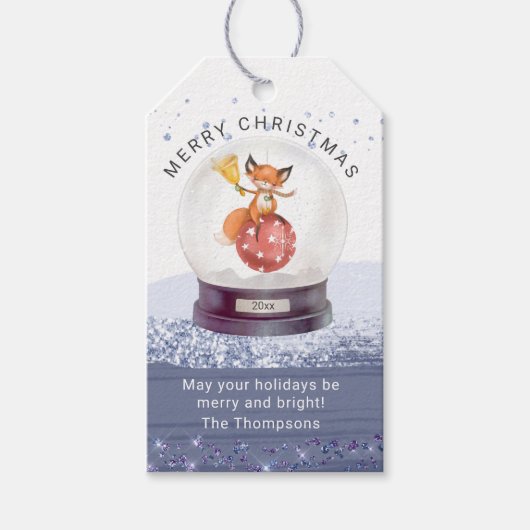 Vrolijk Kerstmis Sneeuw Wereldbol Waterverf Schatt Cadeaulabel (Voorkant)