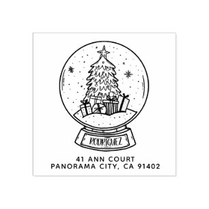 Vrolijk Kerstmis Sneeuwbal Boom Retouradres Rubberstempel