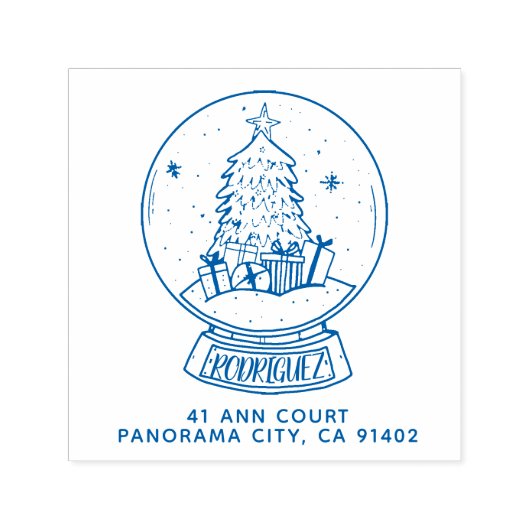 Vrolijk Kerstmis Sneeuwbal Boom Retouradres Zelfinktende Stempel (Design)