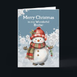 Vrolijk Kerstmis Sneeuwman Broer Kaart<br><div class="desc">Een sneeuwpop glimlach,  zo warm en helder,  Net als onze vriendschap,  pure verrukking. Vrolijk kerstfeest,  mijn lieve broeder,  mag ons gelach nooit eindigen.</div>