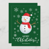 Vrolijk Kerstmis Sneeuwman Groene Kerstmis Kaart (Voorkant / Achterkant)