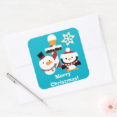 Vrolijk Kerstmis Sneeuwman Pinguïn Vierkante Sticker (Envelop)