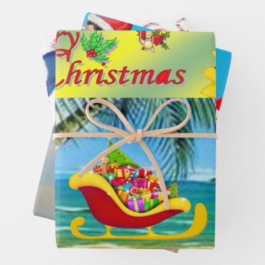 Vrolijk Kerstmis Sneeuwman Strand Bum Santa Inpakpapier Vel (In situ)