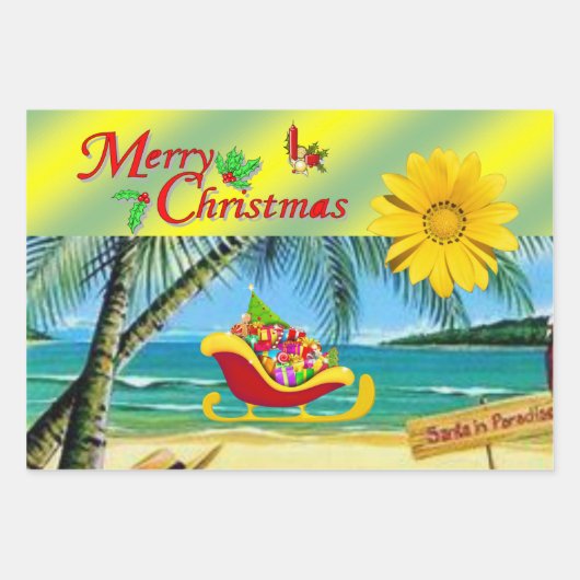 Vrolijk Kerstmis Sneeuwman Strand Bum Santa Inpakpapier Vel (Voorkant)